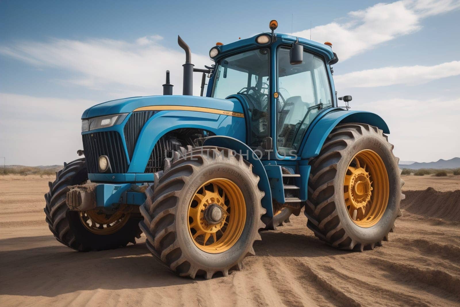 Modern tractor on a colored background. ai generative