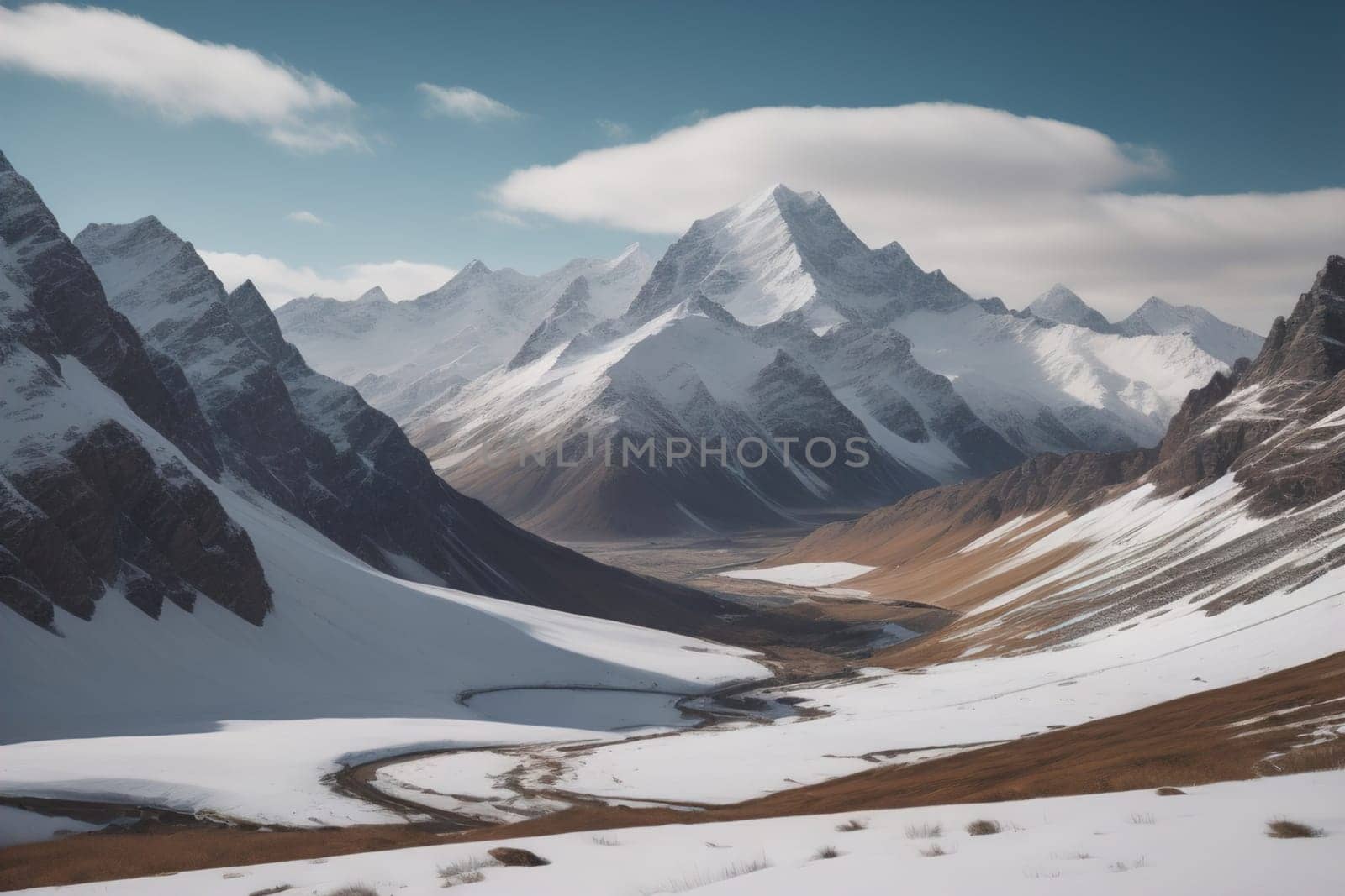 Mountains and snow-capped peaks of the Caucasus Mountains. ai generative