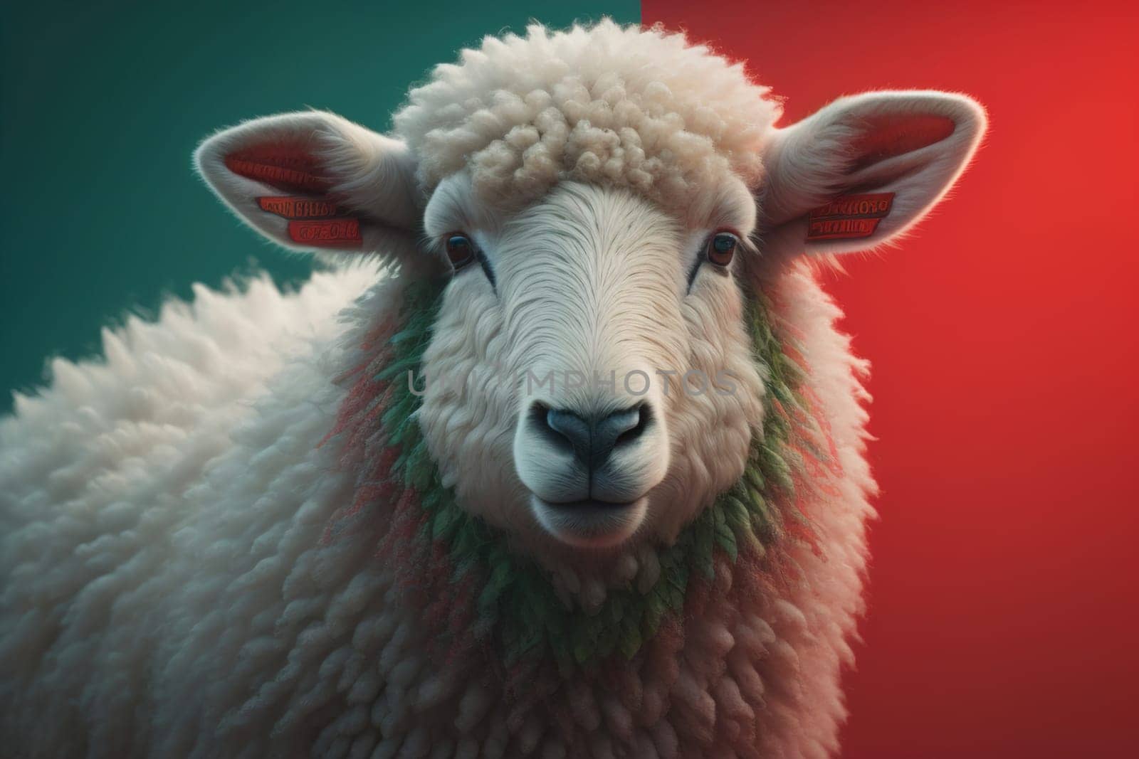 Sheep on a solid color background. Photo in old color image style. ai generative