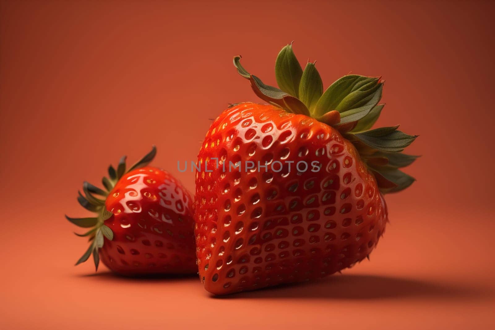 Fresh strawberries on a solid color background. generative ai