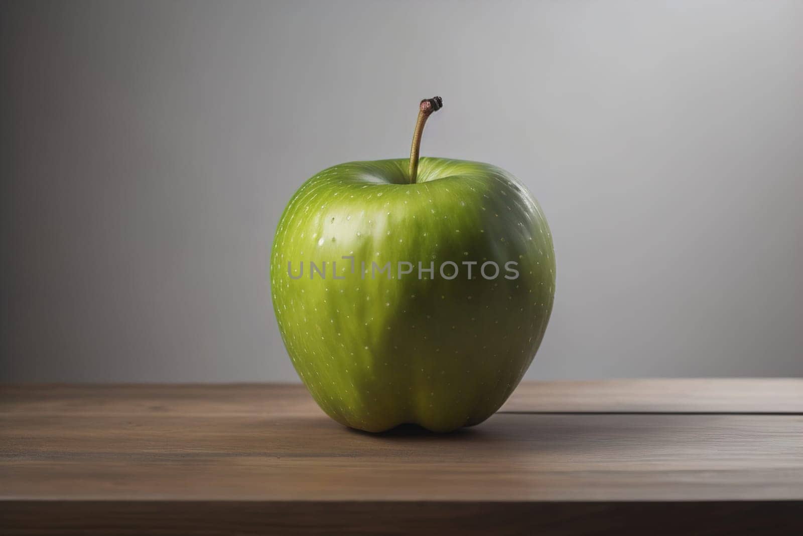 Green apple on a wooden table with dark background, shallow depth of field. The concept of healthy eating. ai generative by sanisra