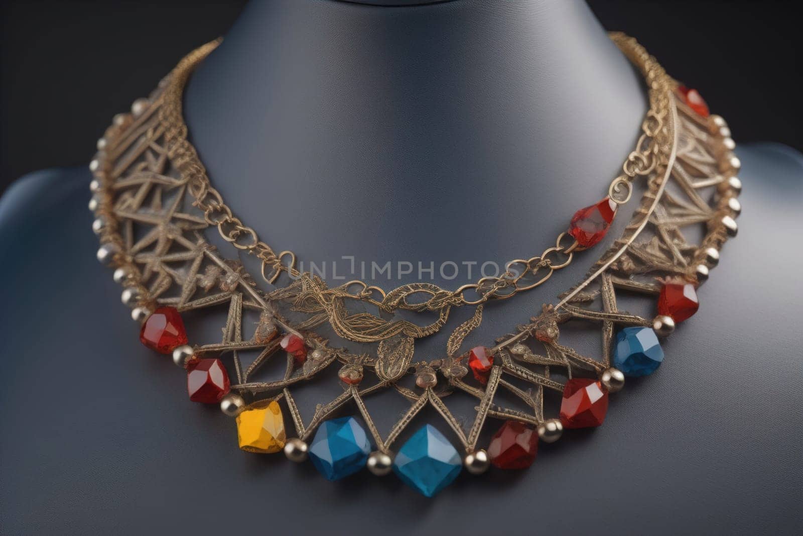 necklace on a mannequin in the studio on a solid color background. ai generative by sanisra