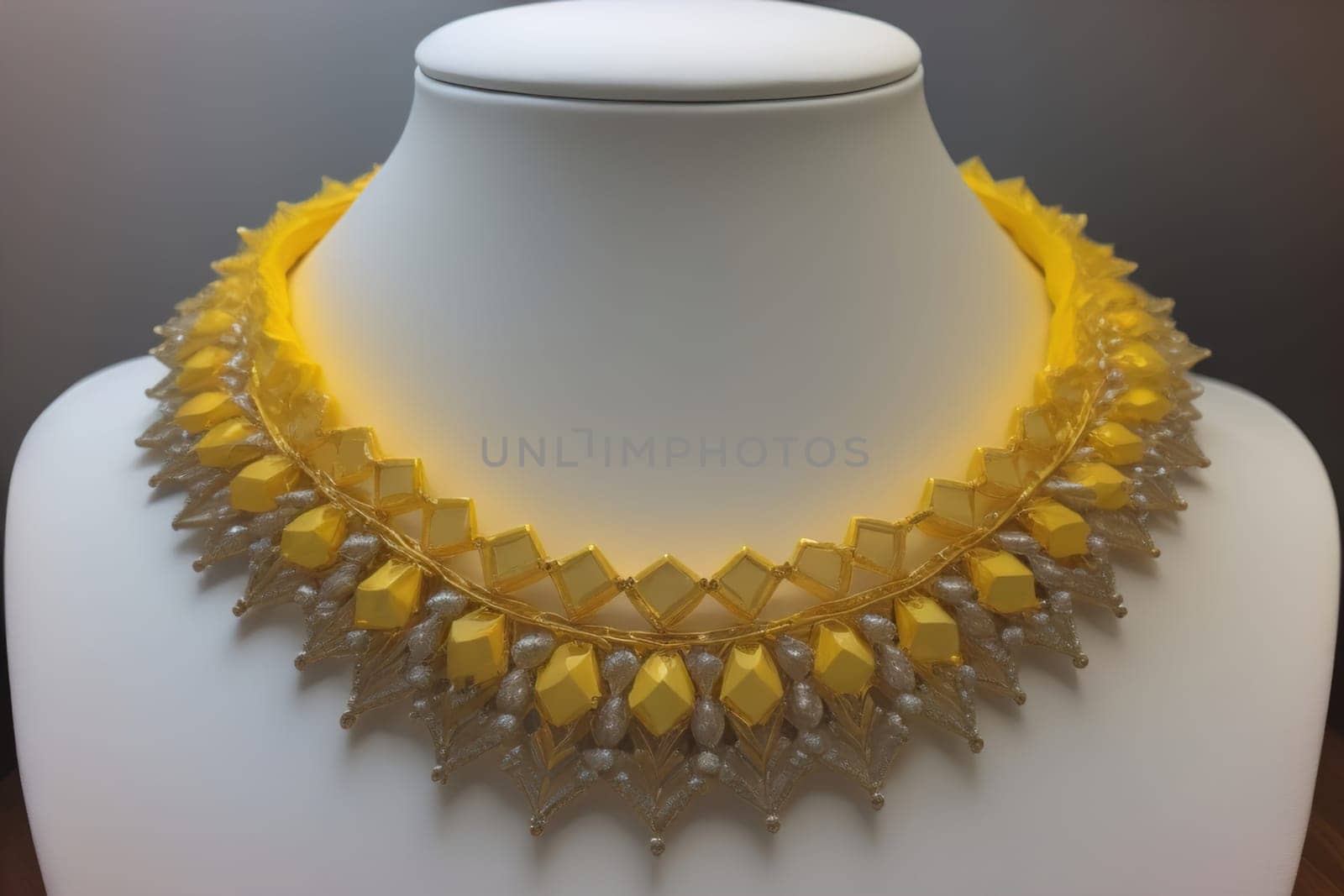 necklace on a mannequin in the studio on a solid color background. ai generative