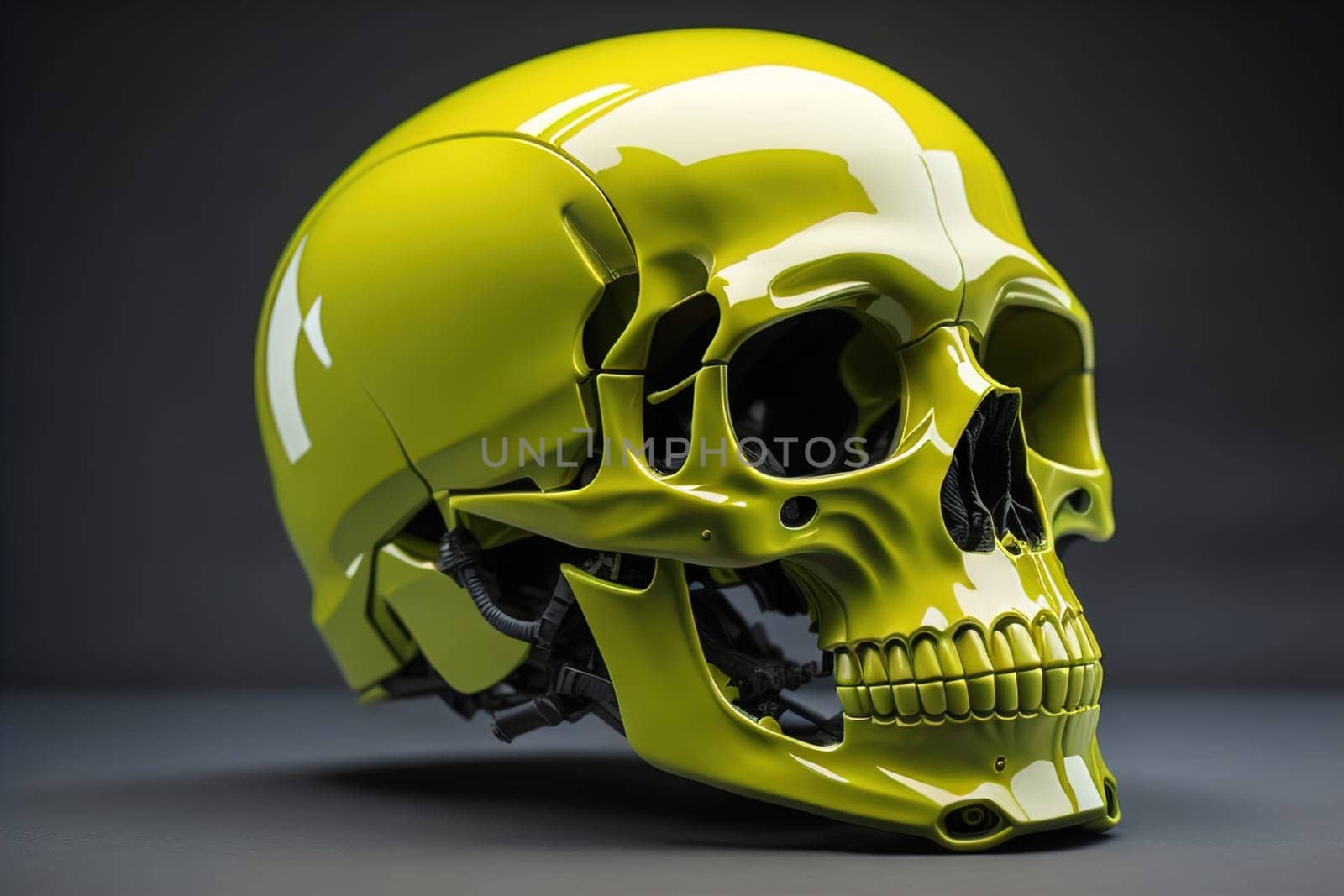 Human skull with gears and cogwheels. ai generative by sanisra