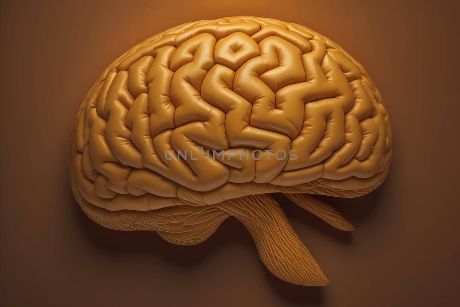 Human brain on a solid color background. ai generative by sanisra