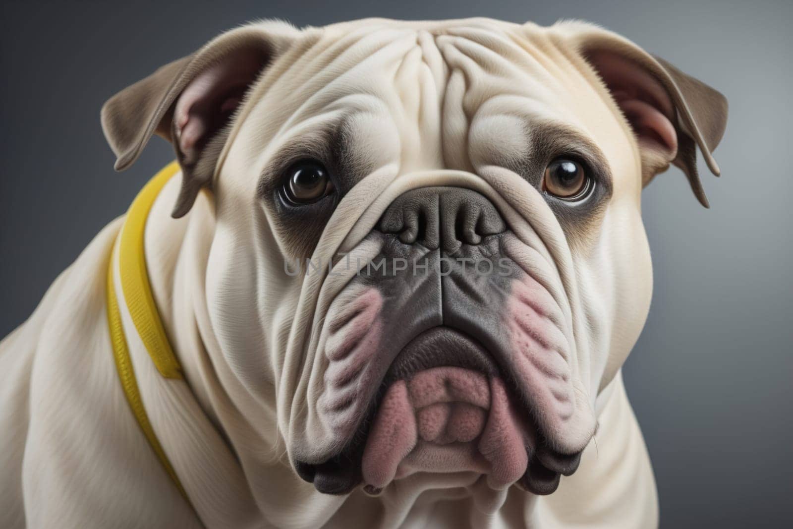 Portrait of a dog breed English Bulldog on a solid color background. ai generative by sanisra