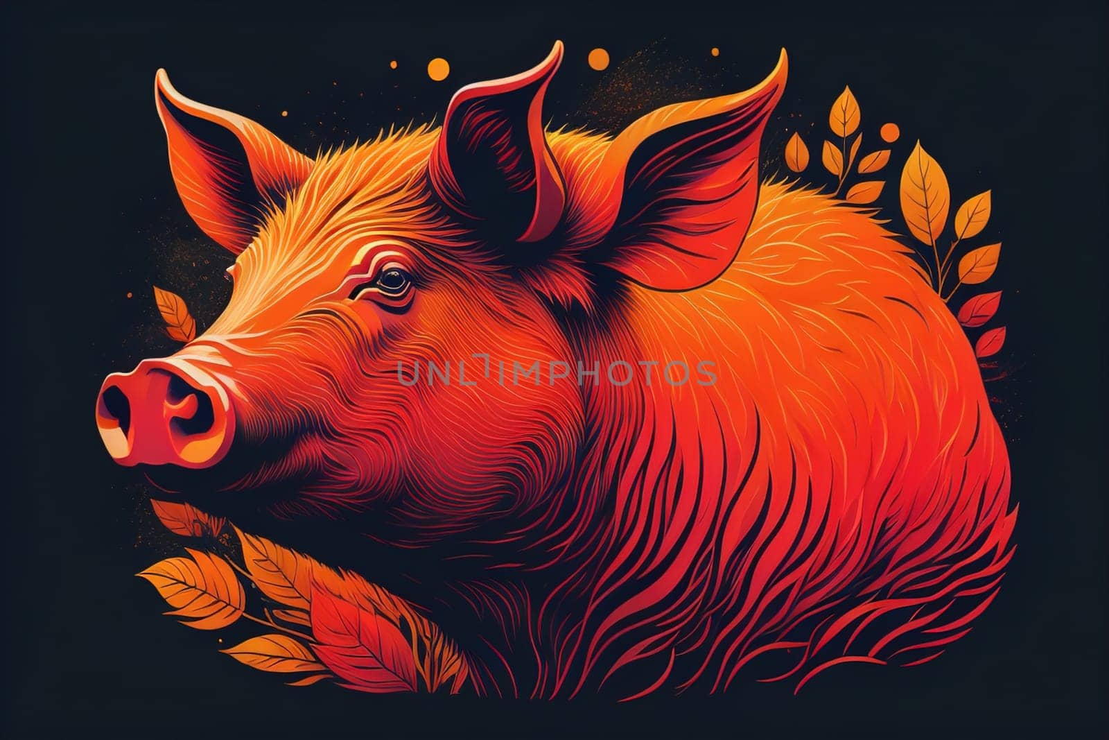 Pig head. Colorful vector illustration. Isolated on a solid color background. generative ai by sanisra