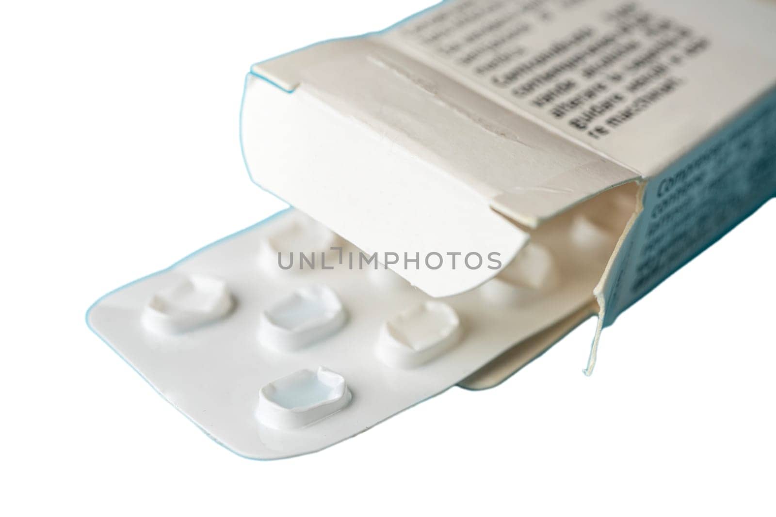 empty pill blister in a box with a transparent background