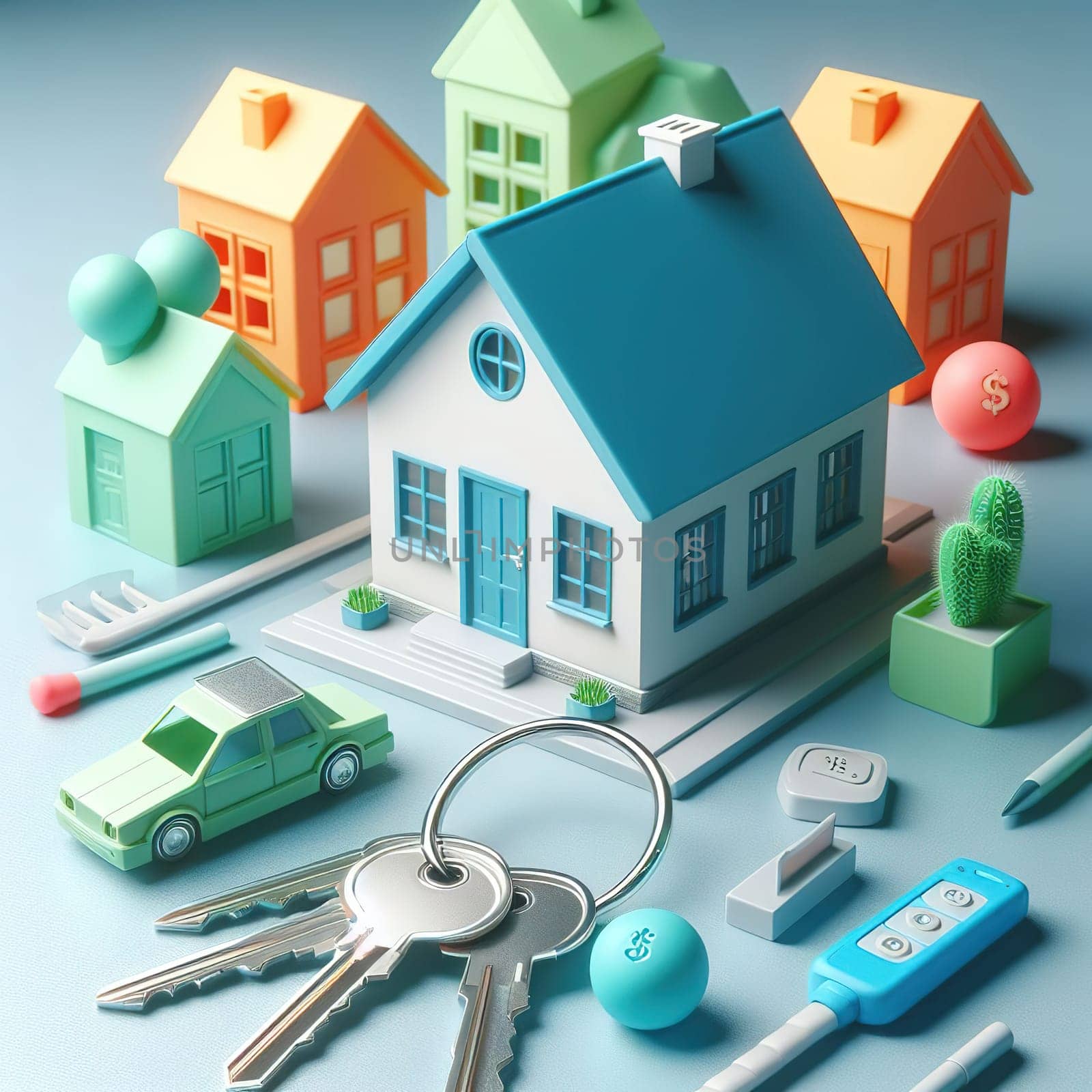Illustration on the theme of construction, investing in a home, and keeping real estate safe. High quality illustration