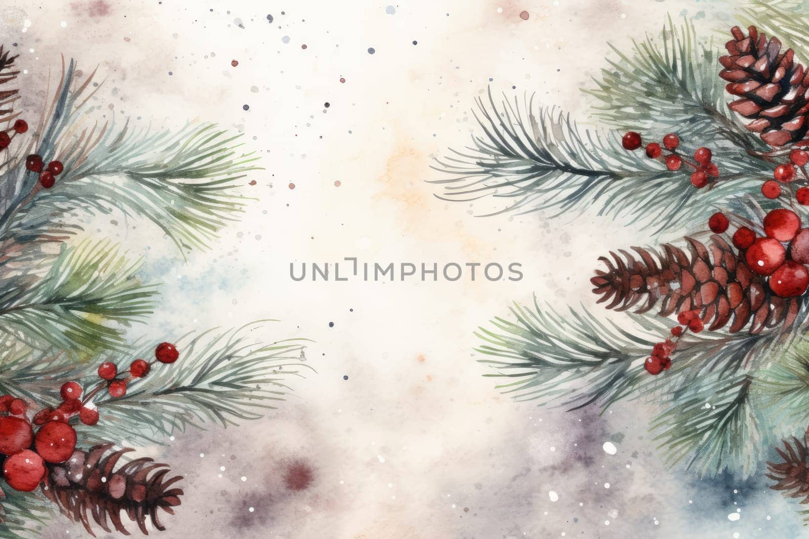 Mock up watercolor Christmas background with empty space for text by Generative AI.