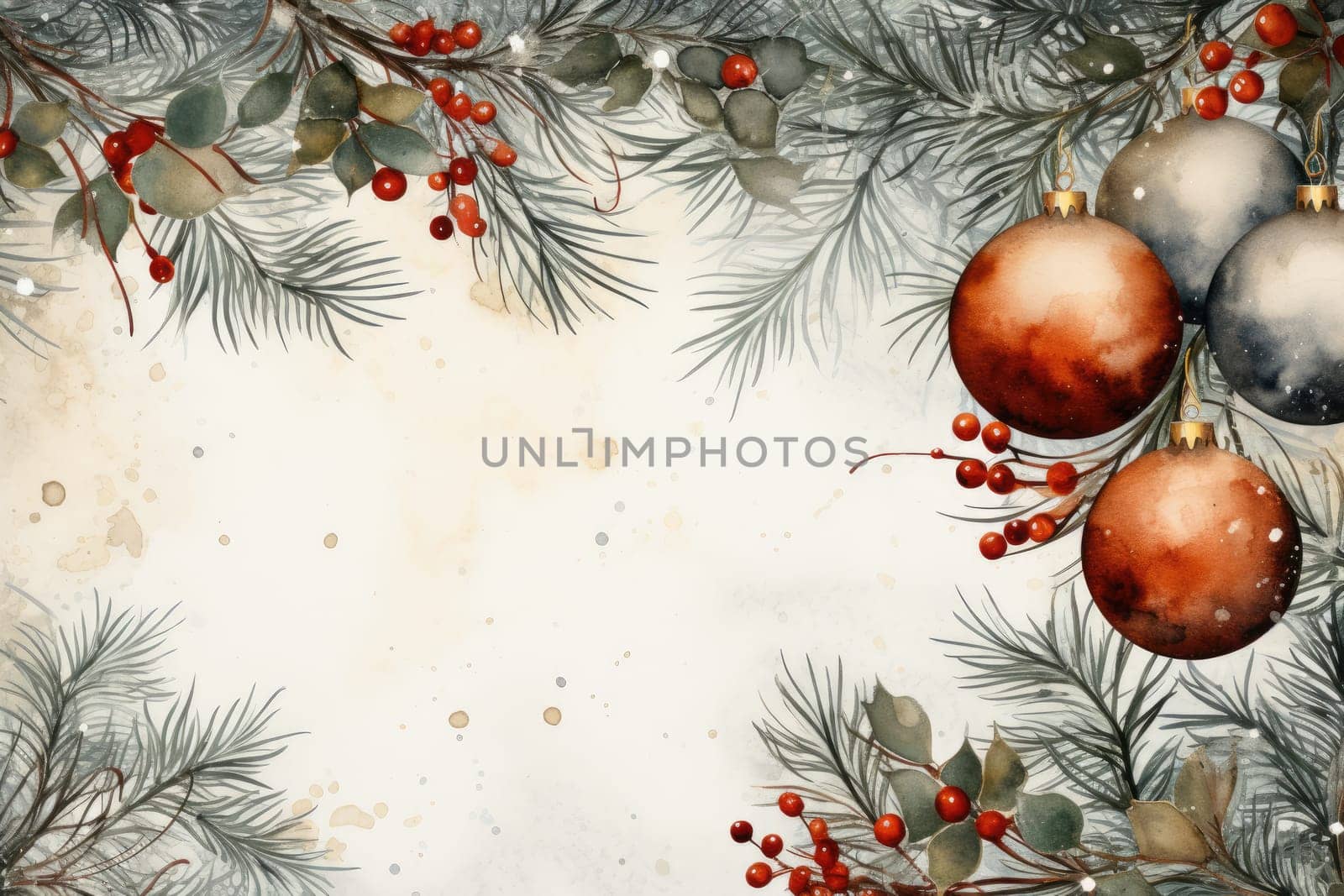 Mock up watercolor Christmas background with empty space for text by Generative AI.