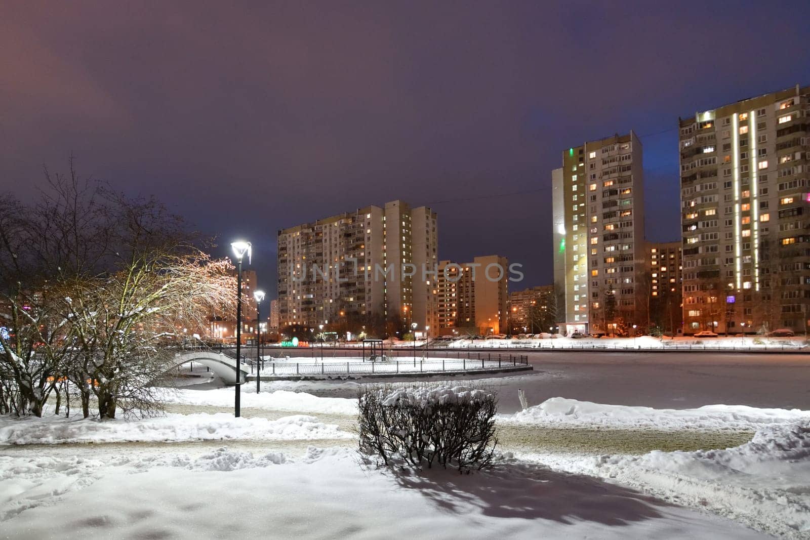 Moscow, Russia - Dec 4. 2023. Winter cityscape in Zelenograd by olgavolodina