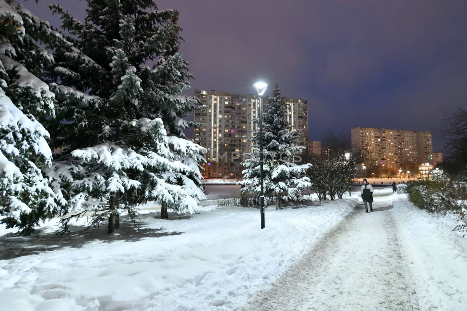 Moscow, Russia - Dec 4. 2023. Winter cityscape in Zelenograd by olgavolodina