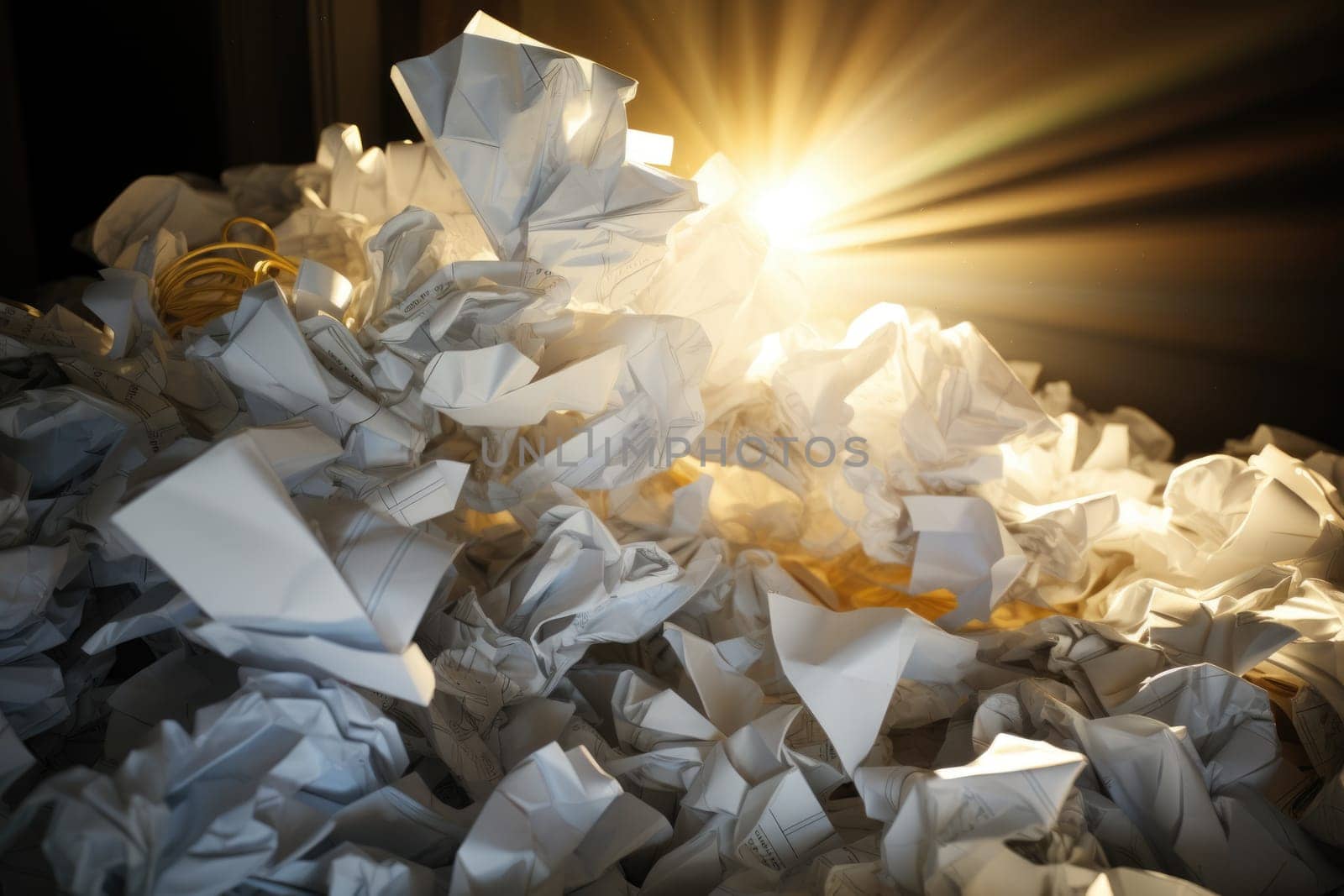 big pile of papers with sunshine. ai generated by Desperada