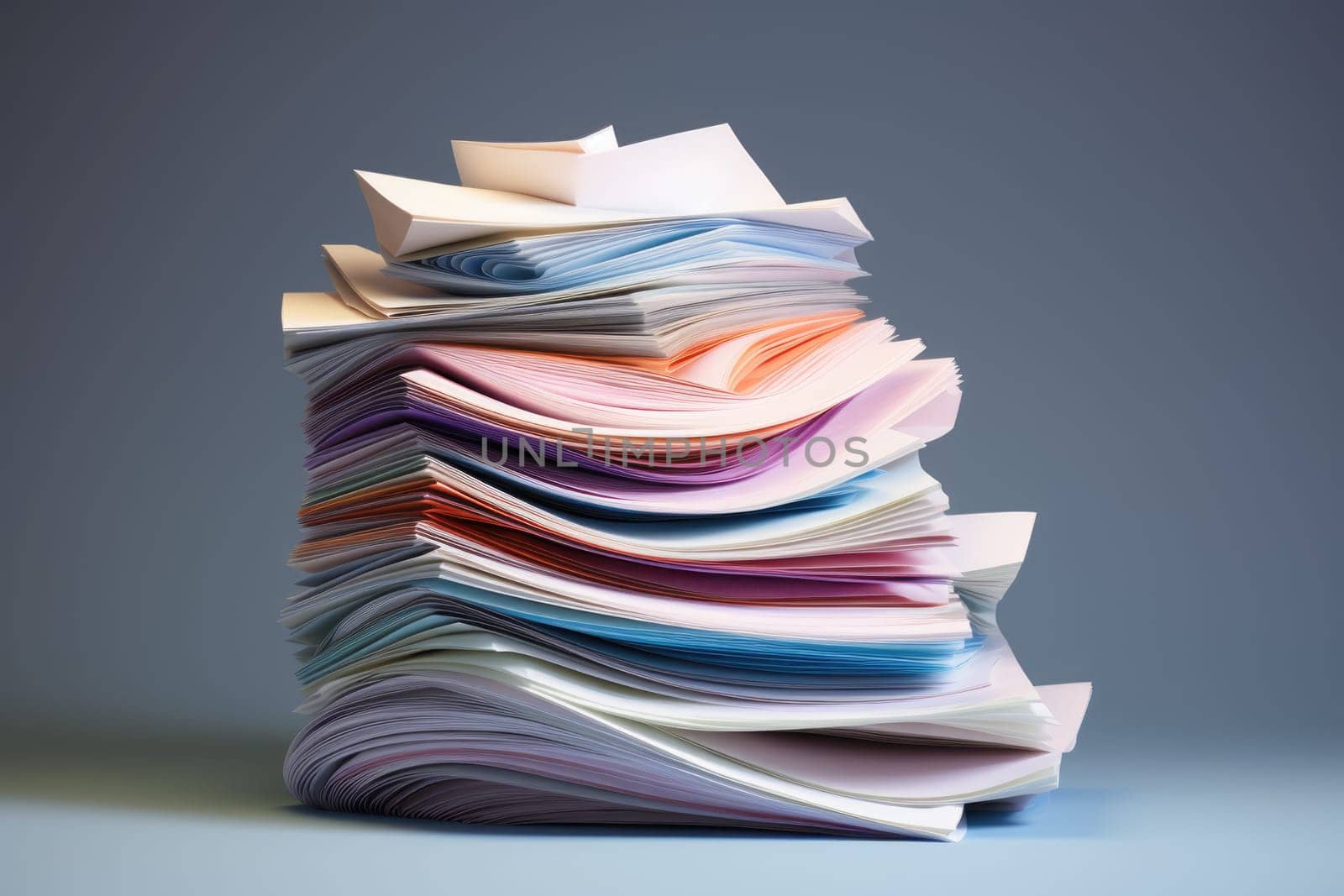 Tall stack of file folders, each filled with paperwork. ai generated