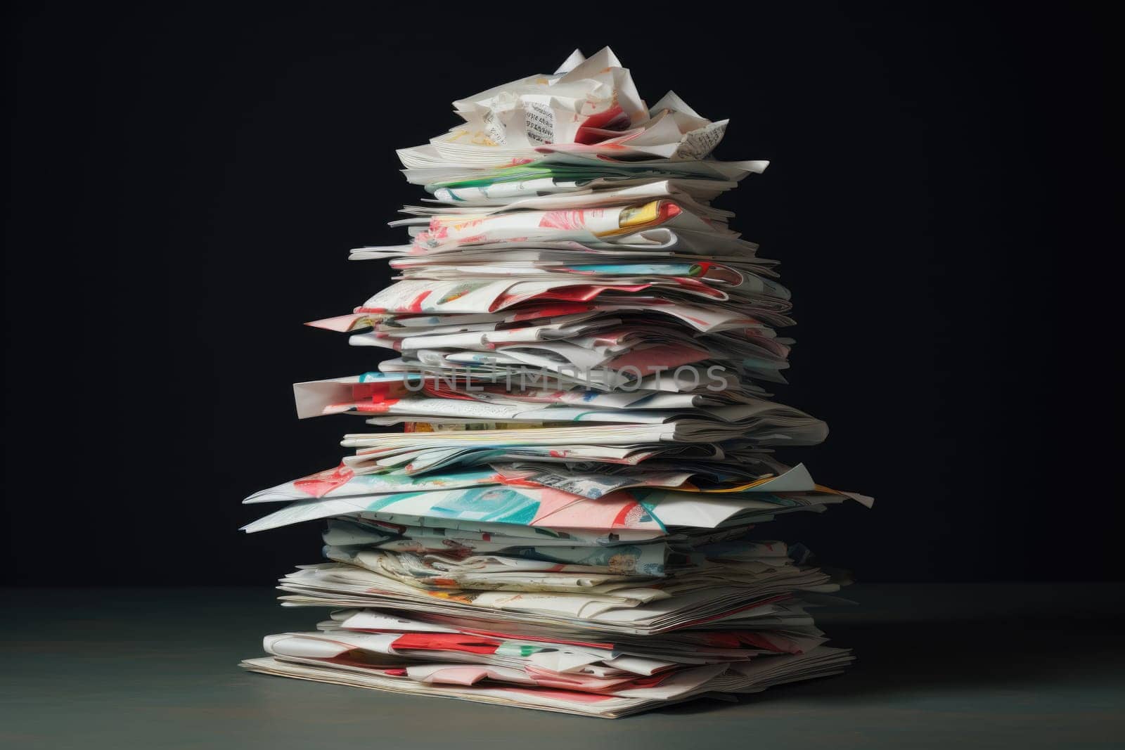 bundles bales of paper documents. stacks packs pile on the desk in the office. ai generated