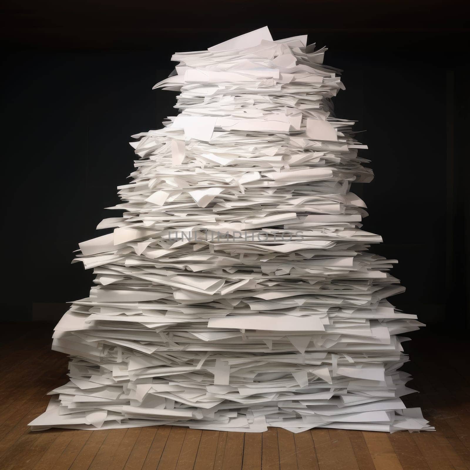 bundles bales of paper documents. stacks packs pile on the desk in the office. ai generated