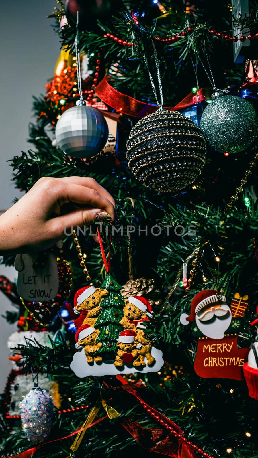 Christmas decorations. Colorful Christmas lights background by vladispas