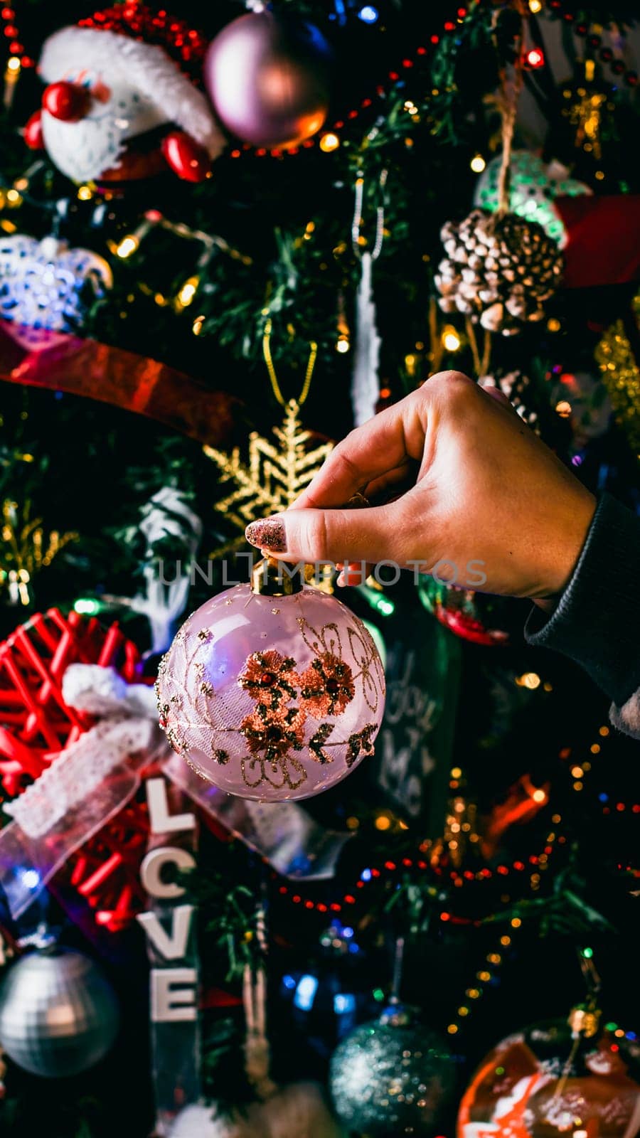 Christmas decorations. Colorful Christmas lights background