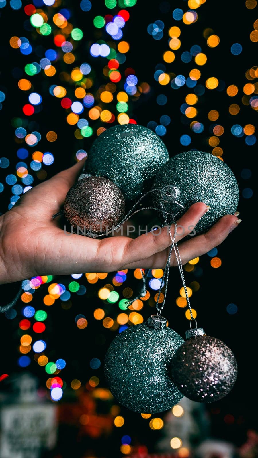 Christmas decorations. Colorful Christmas lights background