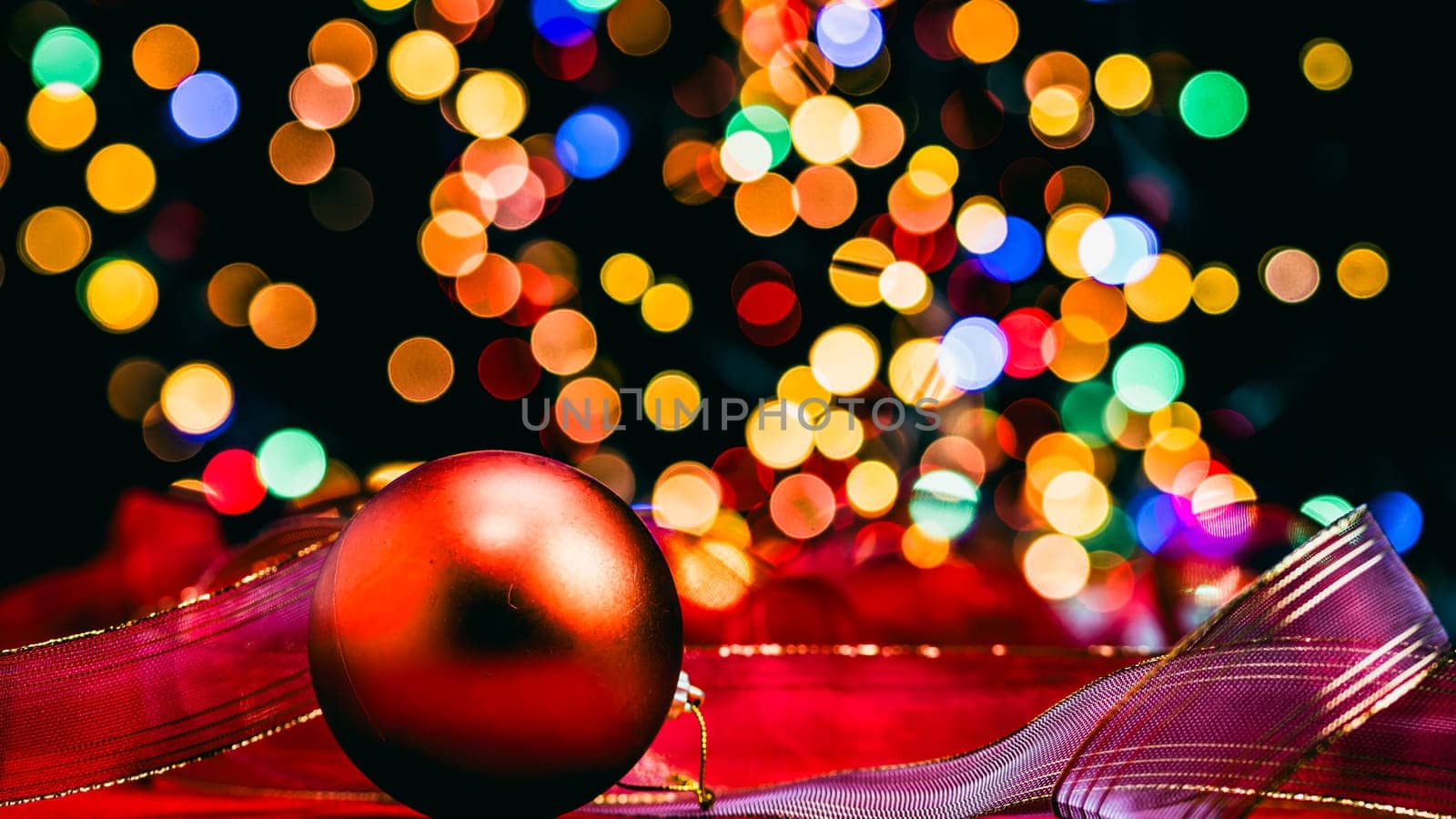 Christmas decorations. Colorful Christmas lights background by vladispas