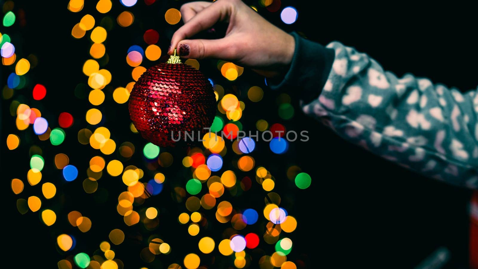 Christmas decorations. Colorful Christmas lights background by vladispas