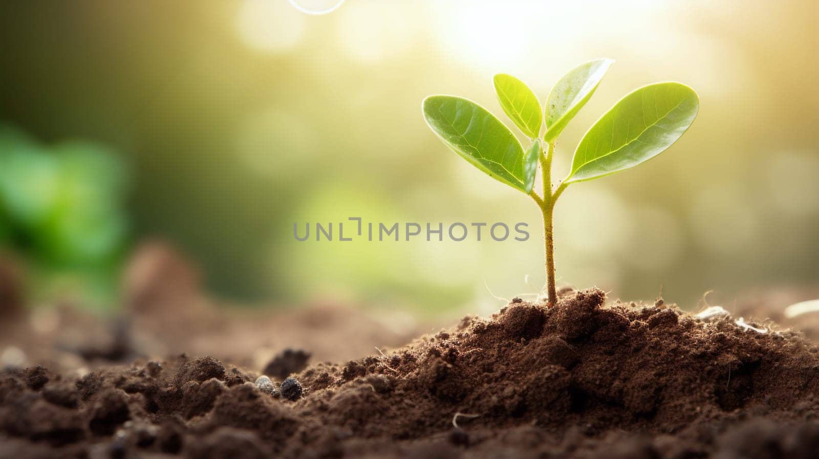 A tiny seedling breaks through the earth's surface, emerging into the light - AI Generative