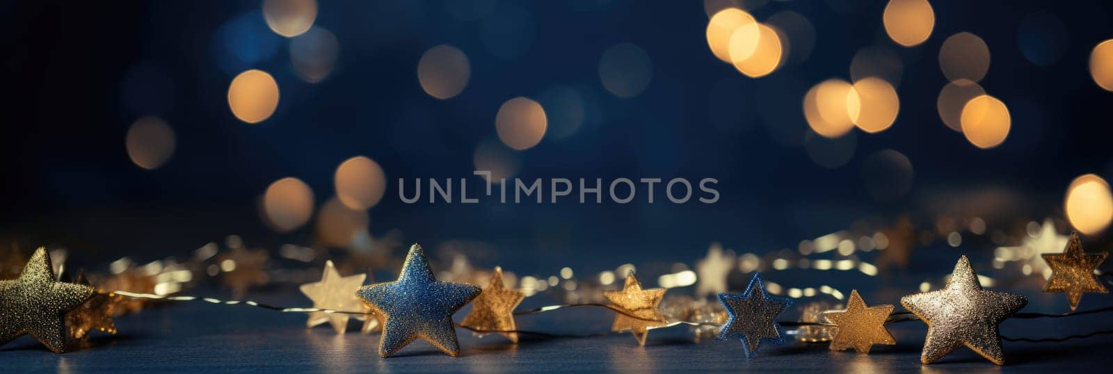 Christmas and new year 2024 decoration on the blue vintage background golden stars comeliness