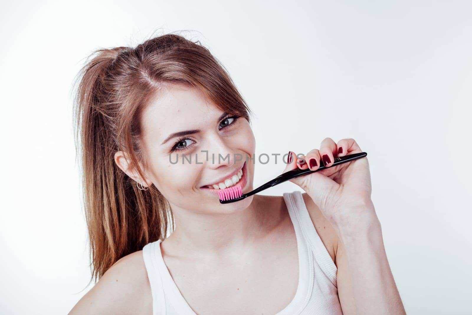 girl with a toothbrush white teeth dentistry by Simakov