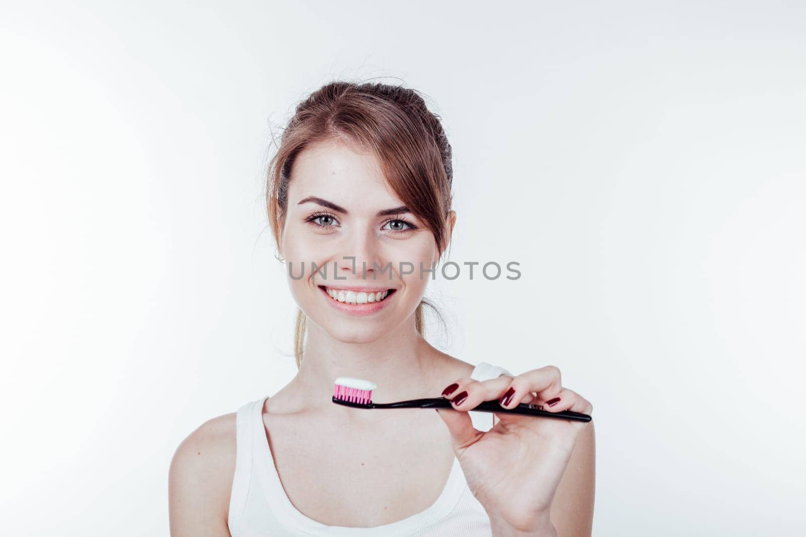 girl with a toothbrush white teeth dentistry by Simakov