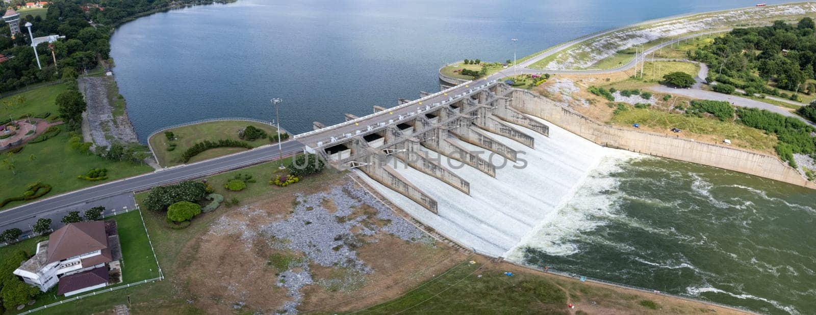 Aerial view of Pasak Chonlasit Dam in Lopburi, thailand, south east asia