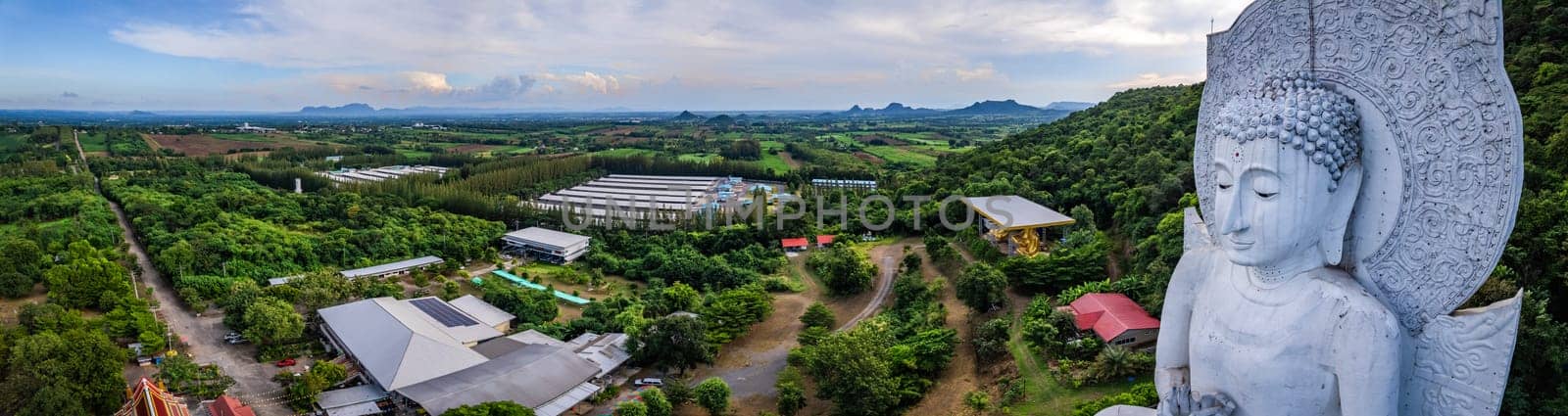 Aerial view of Wat Tham Phrathat Khao Prang temple in Lopburi, Thailand, south east asia