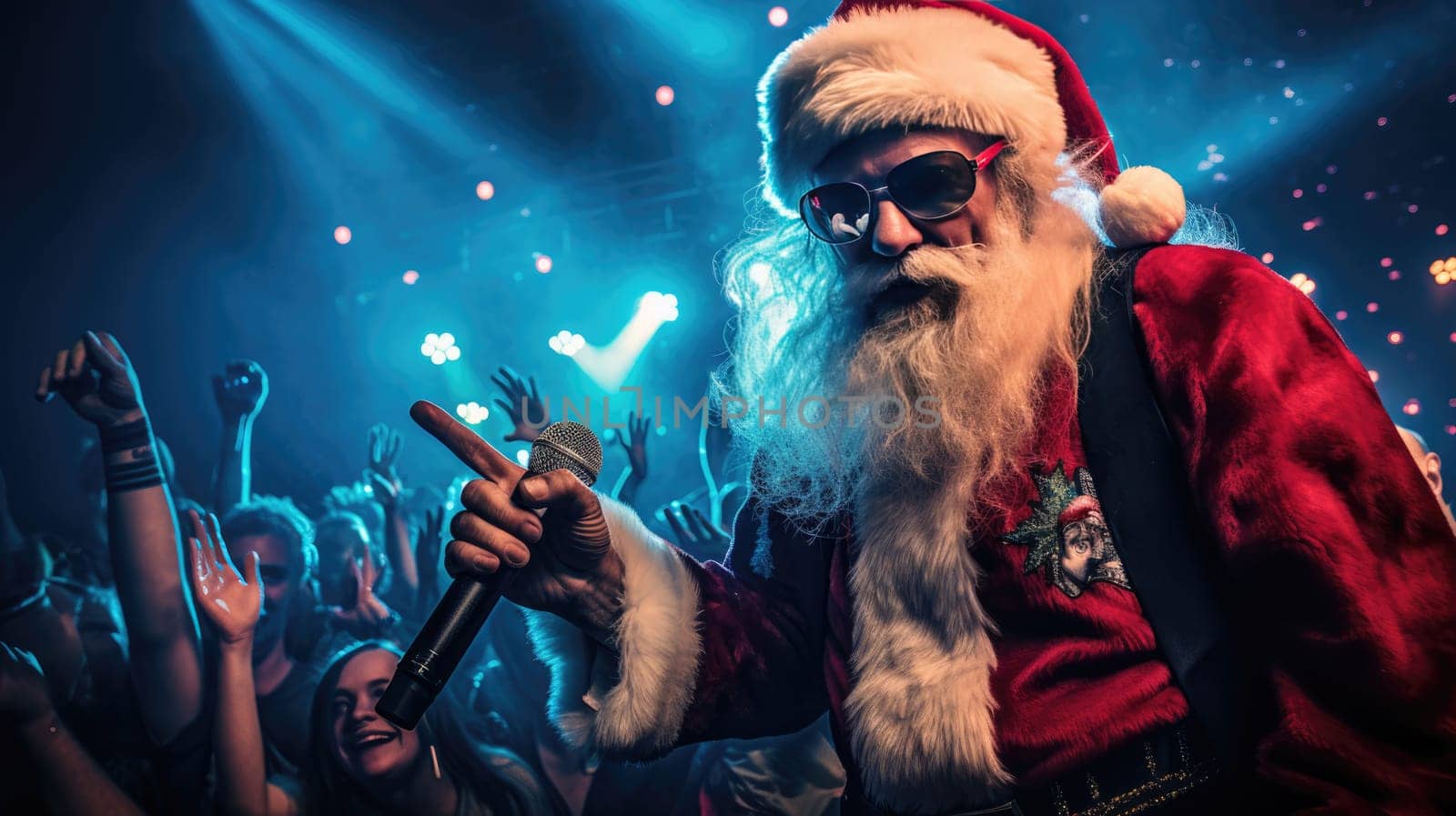 DJ Santa Claus in nightclub at Christmas and New Year party or Corporate events
