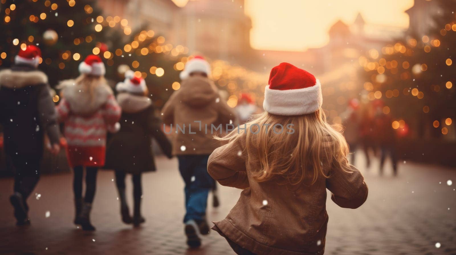 Happy kids in red Santa hat have fun and laughing. Christmas games and fun
