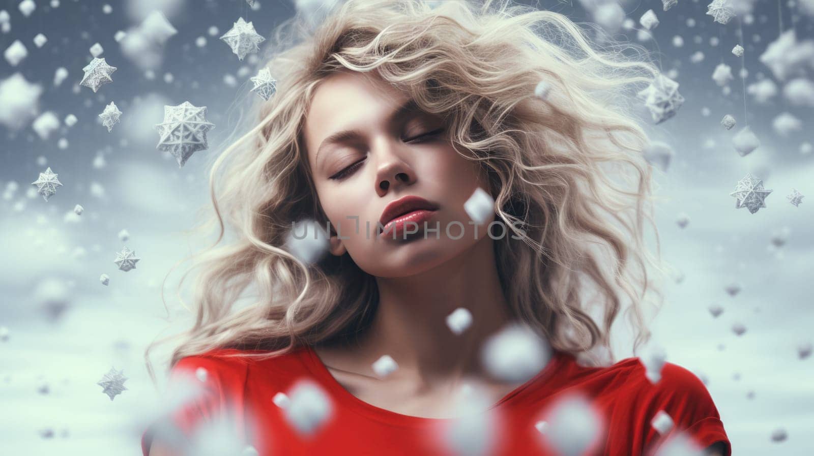 Girl teenager sleeping under the Christmas tree waiting for presents. Cozy Christmas holidays.
