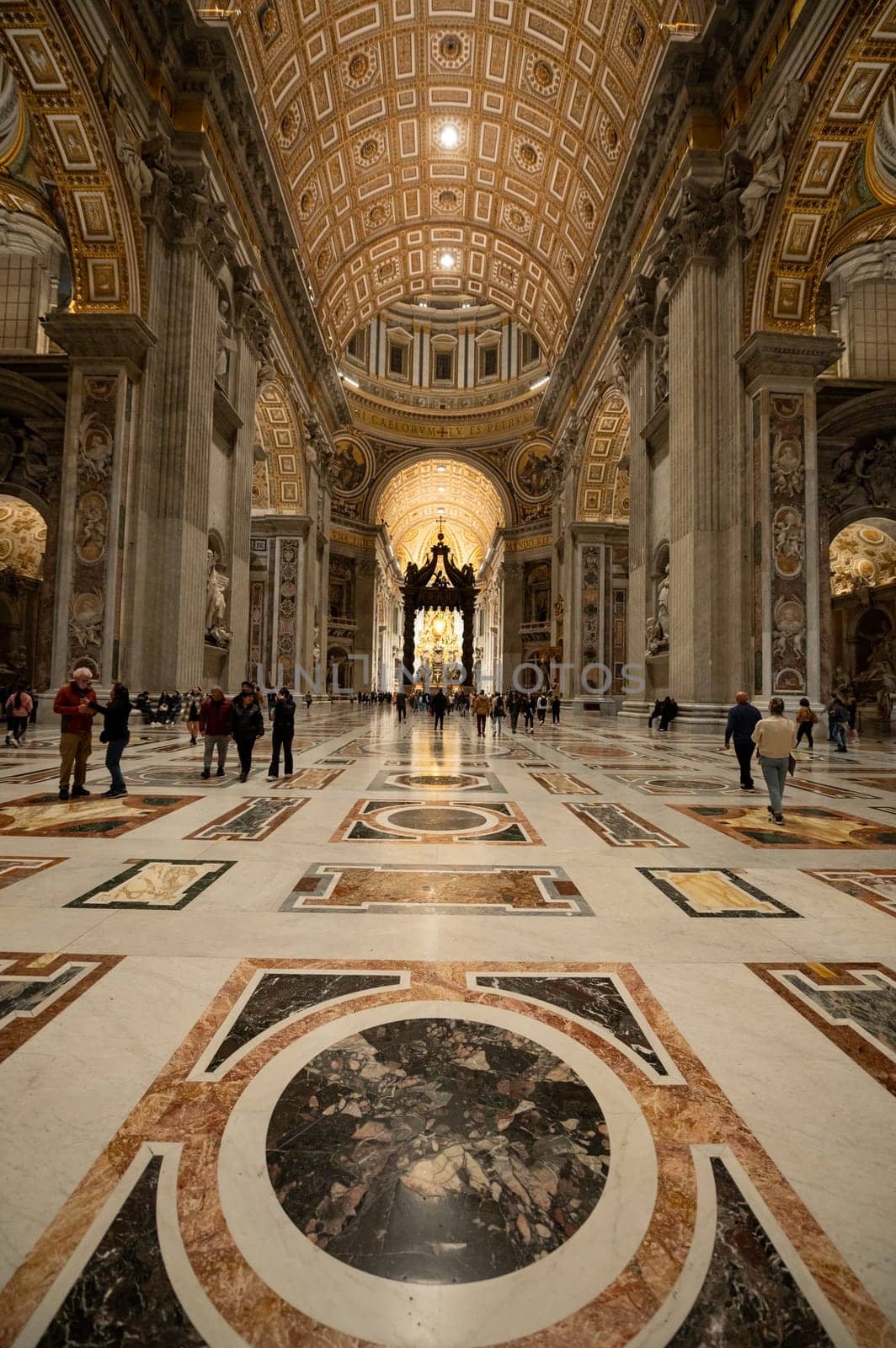 Inside St. Peter's Basilica, Rome, Italy. St. Peter's Cathedral is the main symbol of Rome and Vatican City. Ornate baroque interior of St. Peter's Church, famous luxury St. Peter's Basilica. Rome. by martinscphoto