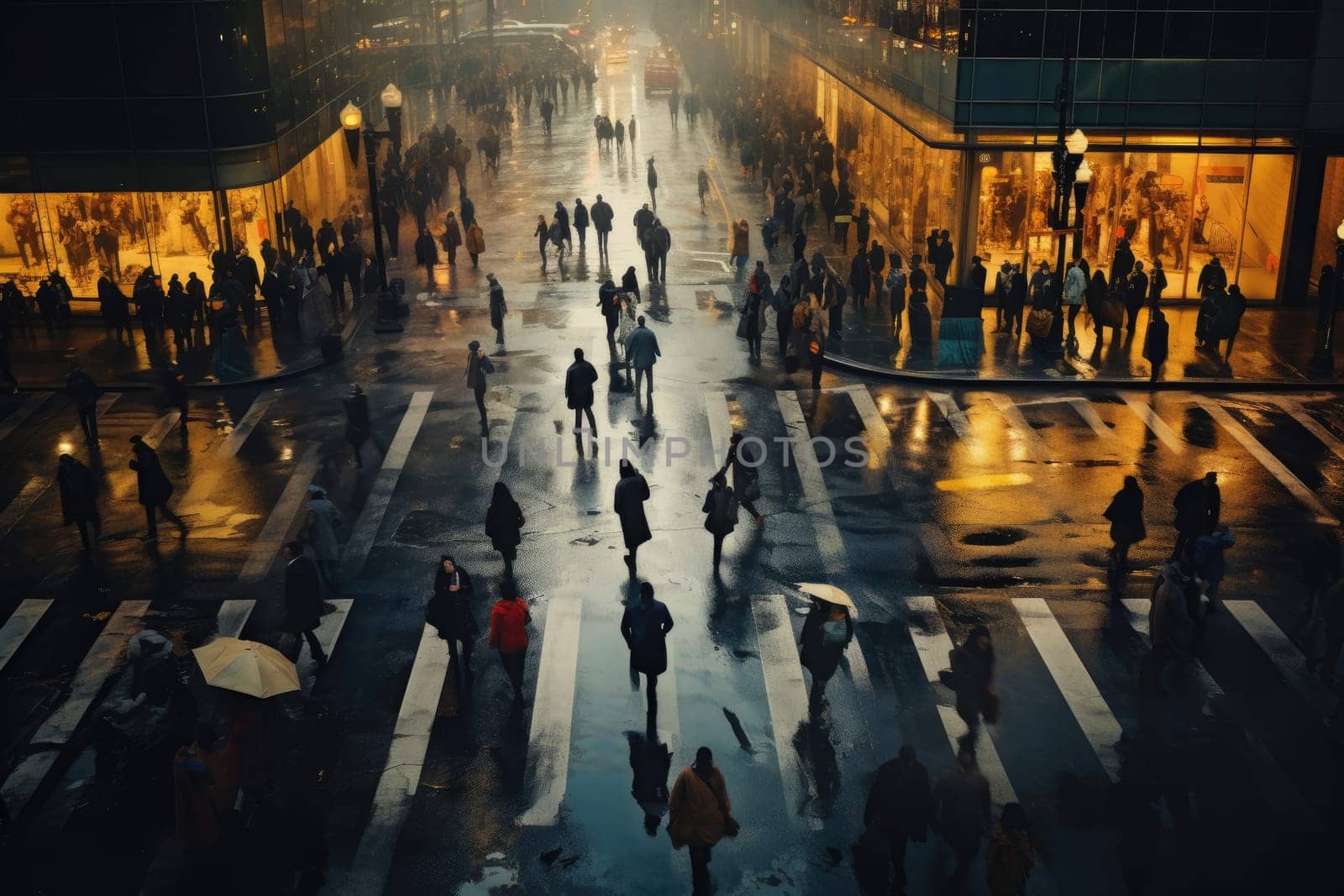 Crowd people in rush hour on a cross street. Generative AI by itchaznong