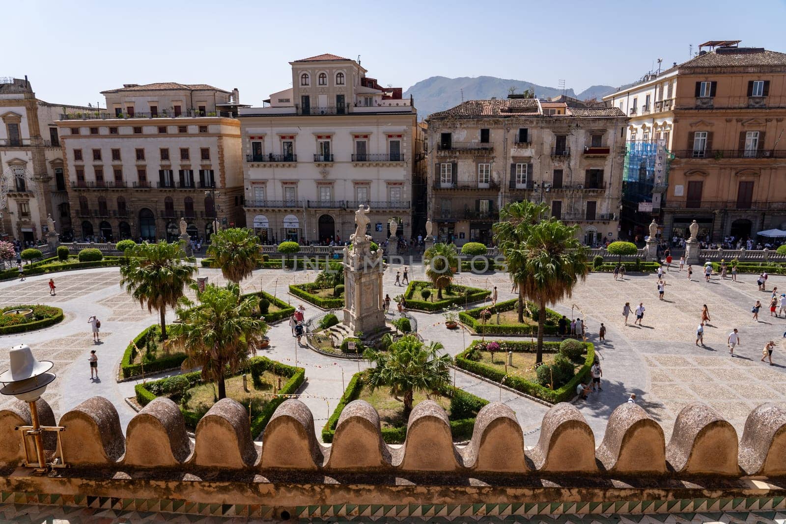 Palermo, Italy - July 20, 2023: Square in front of the historic cathedral