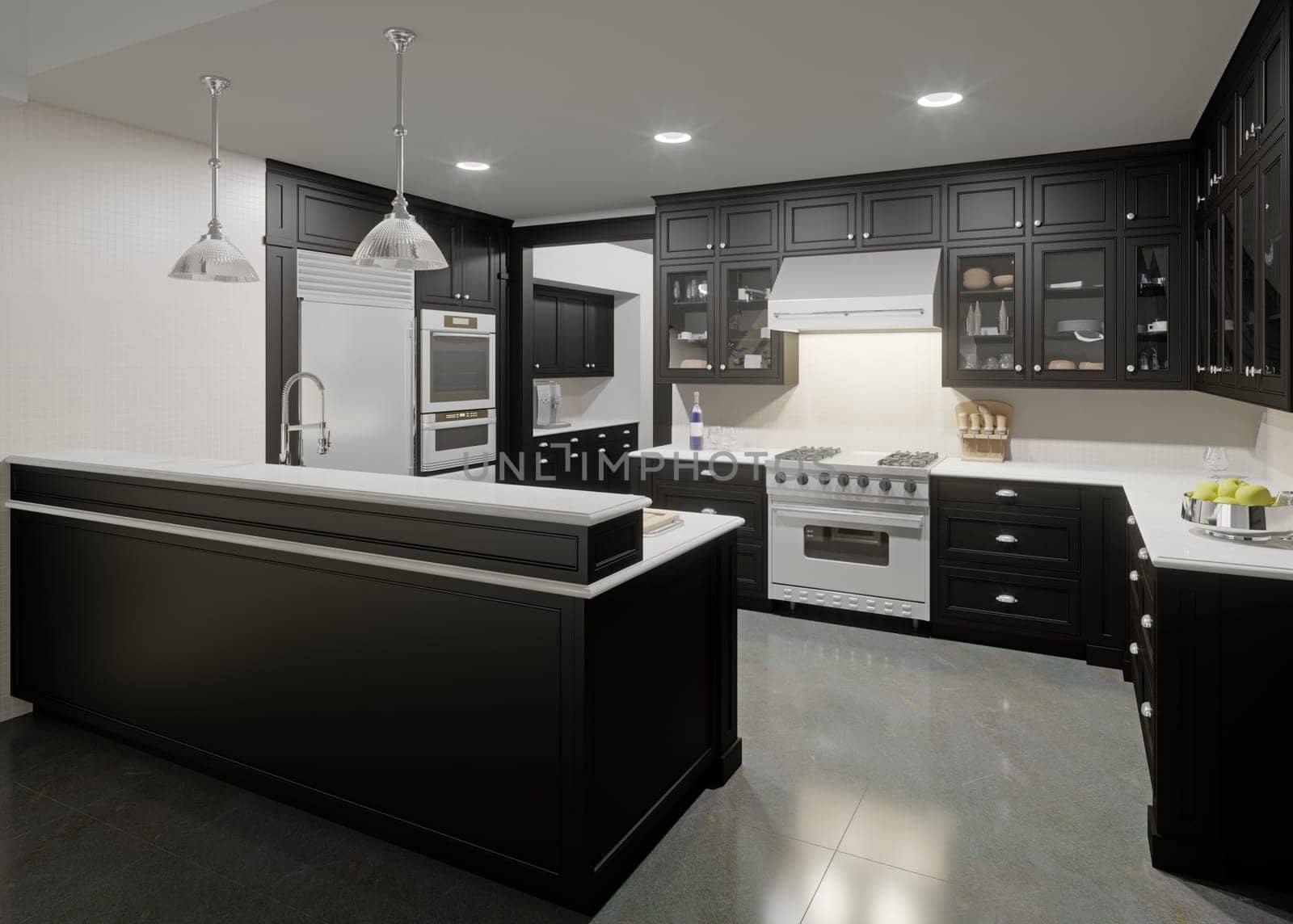 Modern Kitchen Interior Design. 3D Rendering