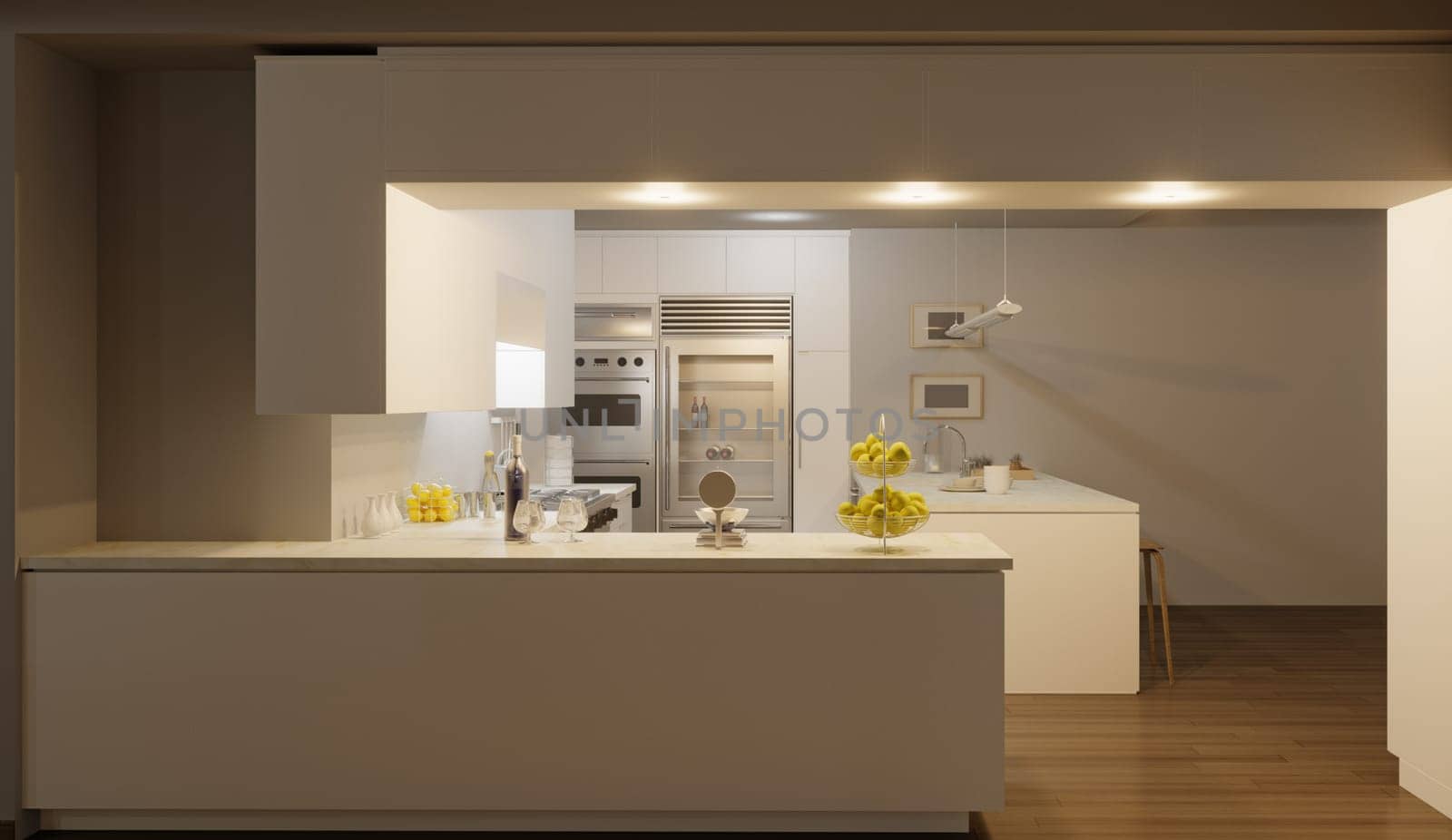 Modern Kitchen Interior Design. 3D Rendering