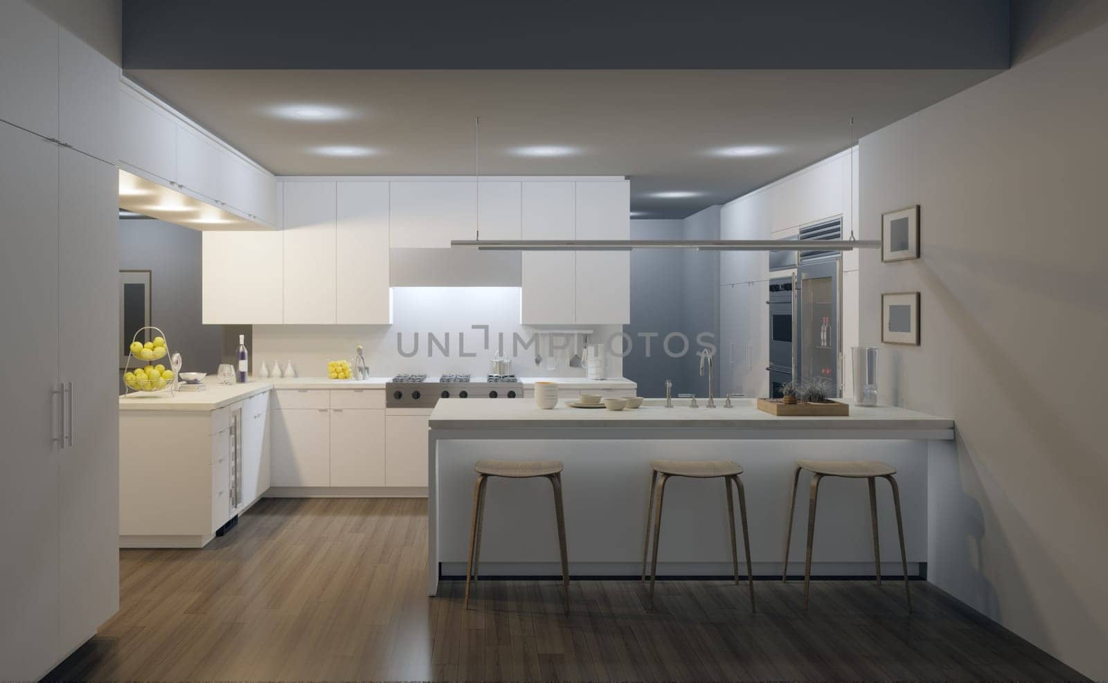 Modern Kitchen Interior Design. 3D Rendering