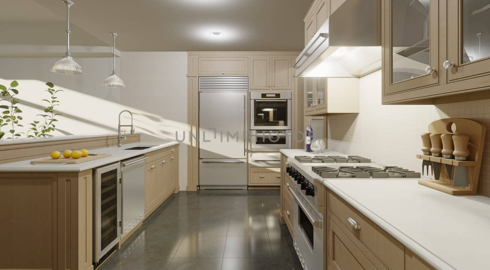 Modern Kitchen Interior Design. 3D Rendering