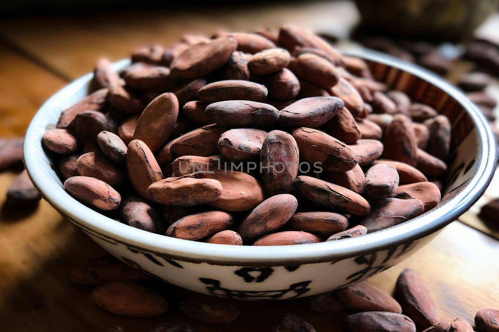 Concept of fresh and aromatic food cacao beans