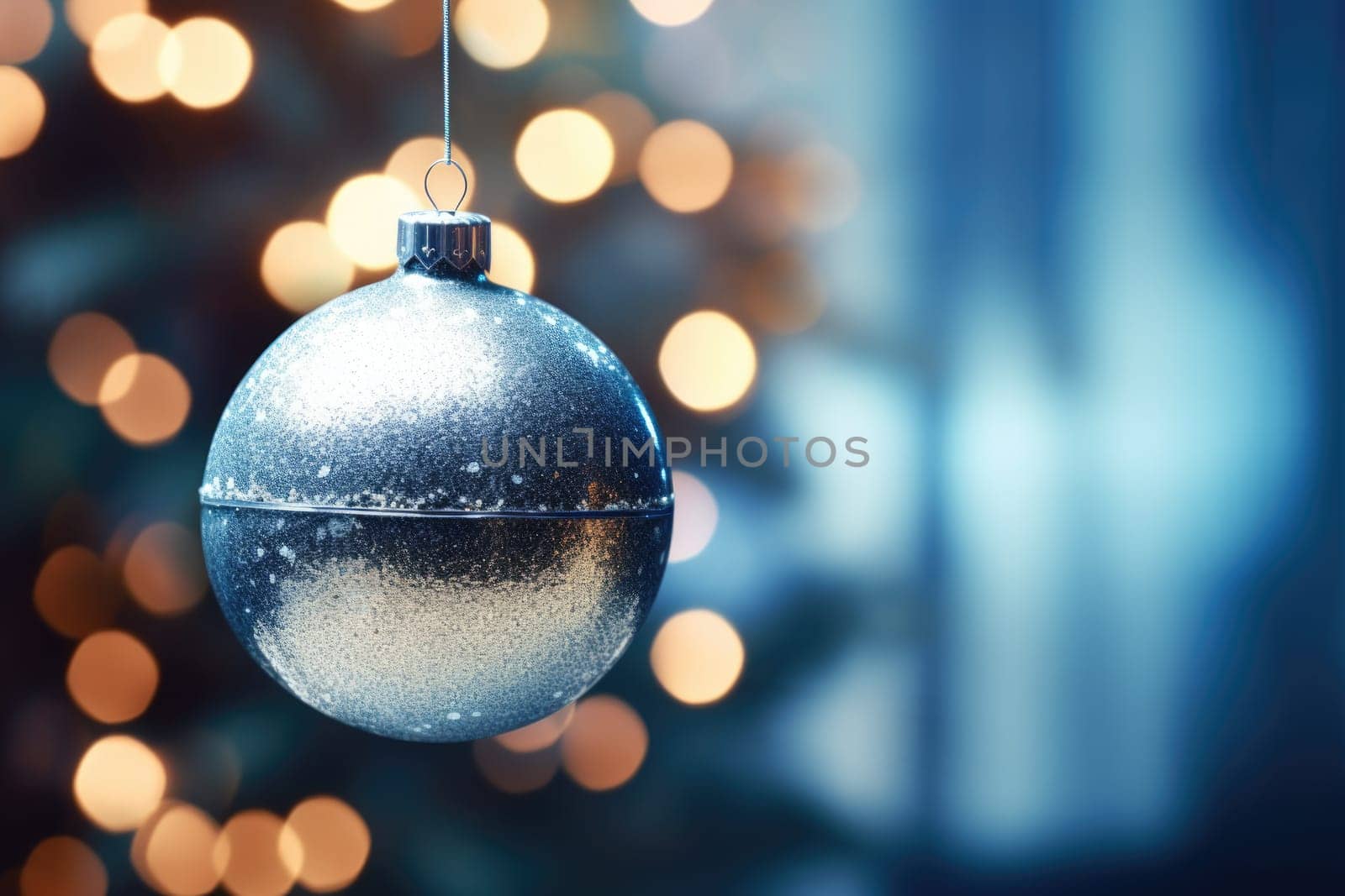 Christmas and New Years Eve background. Holiday background with Christmas baubles on fir tree with highlights and soft bokeh background. Template with text area for designing posters, web banners etc