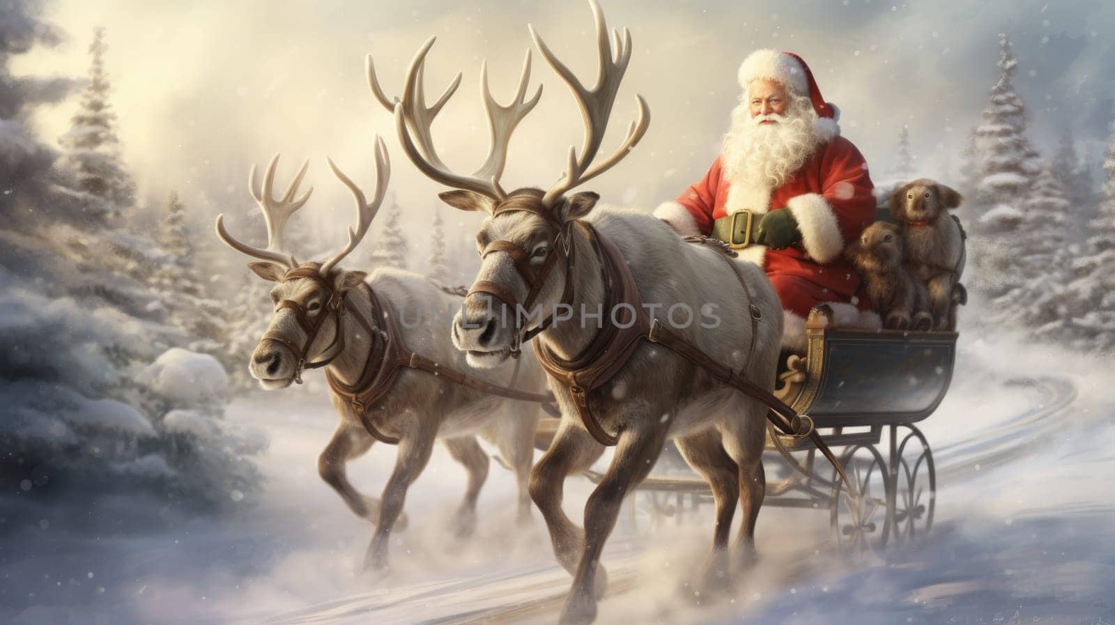 Santa Claus and his sleigh and reindeers by palinchak