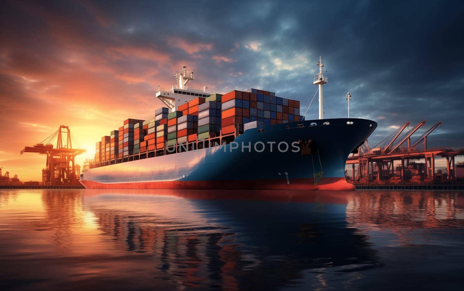 A large tanker with containers leaves the port into the ocean. by AnatoliiFoto