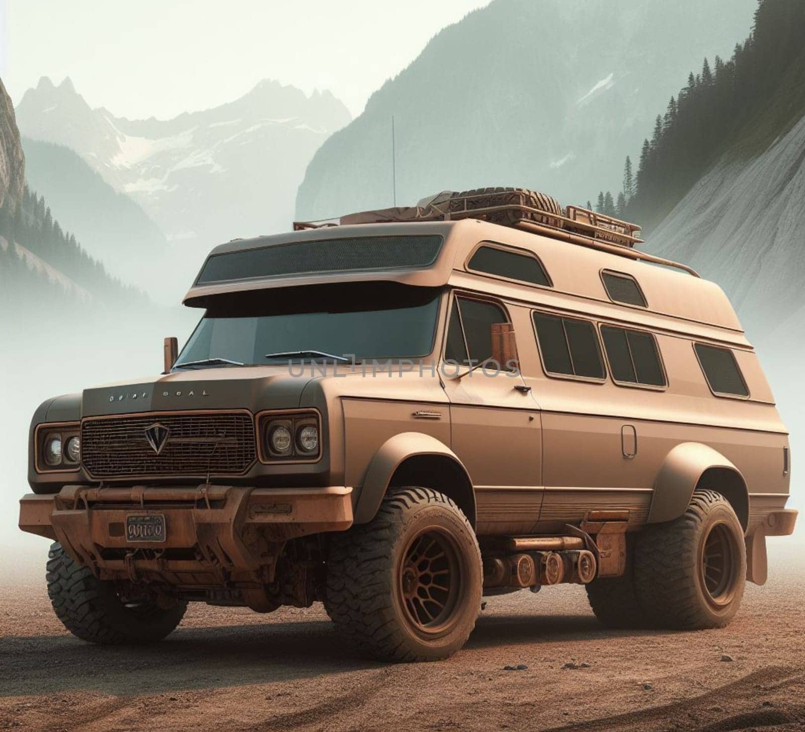 rusty dirt offroad 4x4 lifted vintage custom camper conversion jeep overlanding in mountain roads, nomadic lifestyle, adventure living, ai generated