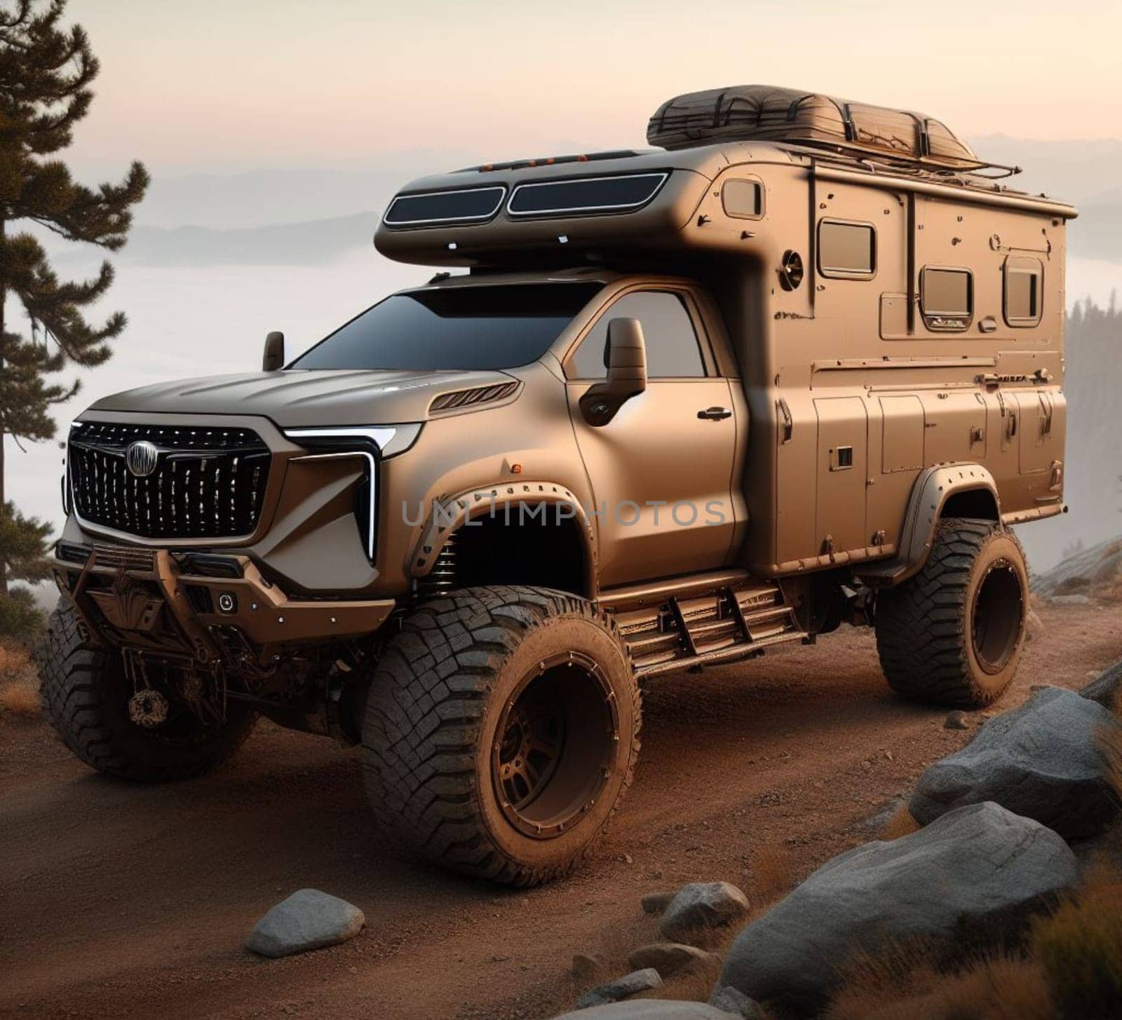 rusty dirt offroad 4x4 lifted vintage custom camper conversion jeep overlanding in mountain roads, nomadic lifestyle, adventure living, ai generated