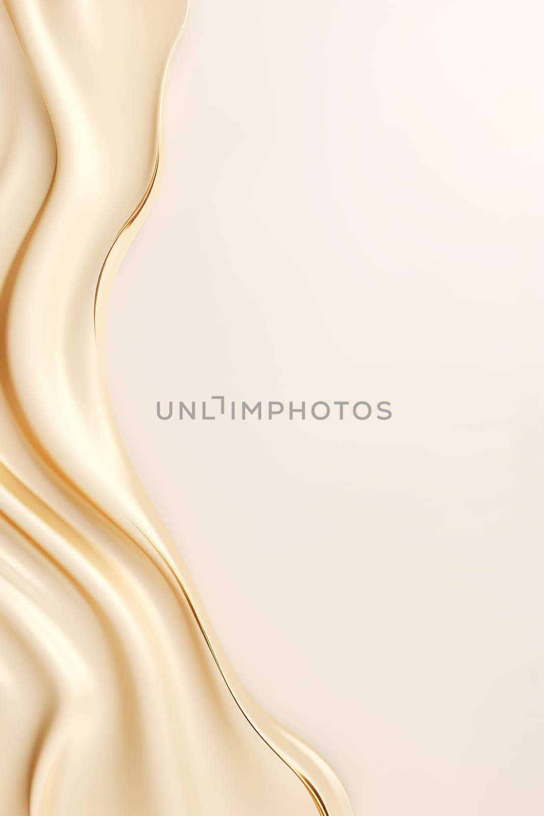 Vertical beige backdrop with luxurious golden cream liquid edge, perfect for sophisticated branding, premium advertising, or as chic and stylish background for various design projects. Generative AI