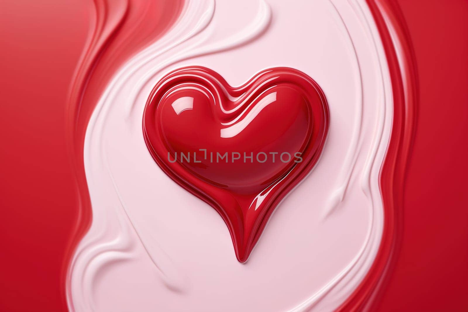 Vibrant red liquid heart with a reflective surface, perfect for themes of passion, Valentine’s Day, or luxury branding with a bold and romantic touch. Generative AI. by creativebird